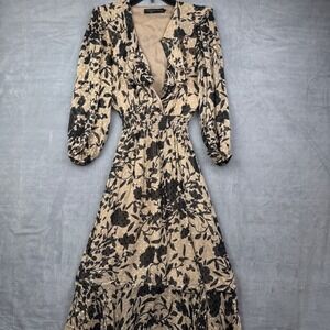 House of Harlow‎ 1960 x REVOLVE Floral Maxi Dress Smocked Waist Beige Black XXS